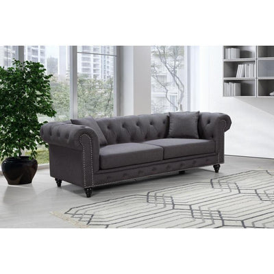 Chesterfield Linen Gray Sofa - bellafurnituretv