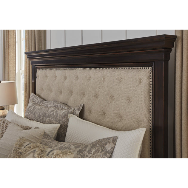 Brynhurst Dark Brown Queen Upholstered Storage Bed Bella Furniture