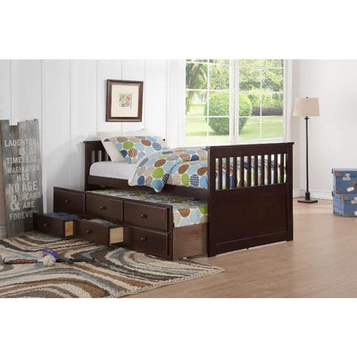 Happy Espresso Full Captain Bed with Storage Drawers & Twin Trundle - bellafurnituretv