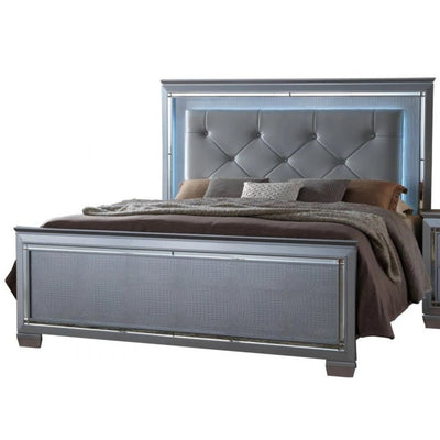 Lillian Silver LED Queen Panel Bed - bellafurnituretv
