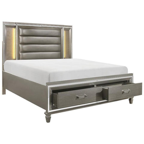 Tamsin Metallic Silver/Gray King LED Storage Platform Bed - bellafurnituretv