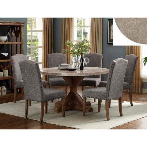 Vesper Brown/Gray Real Marble Round Dining Set - bellafurnituretv