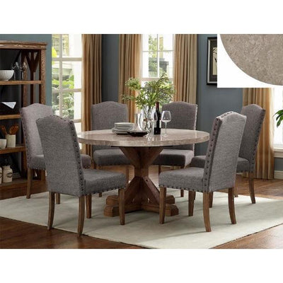 Vesper Brown/Gray Real Marble Round Dining Table - bellafurnituretv