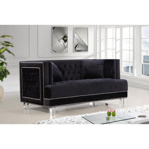 Lucas Velvet Black Loveseat - bellafurnituretv