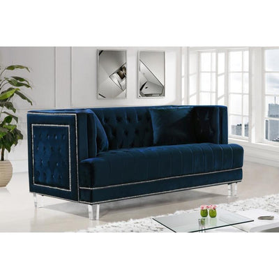 Lucas Velvet Navy Loveseat - bellafurnituretv