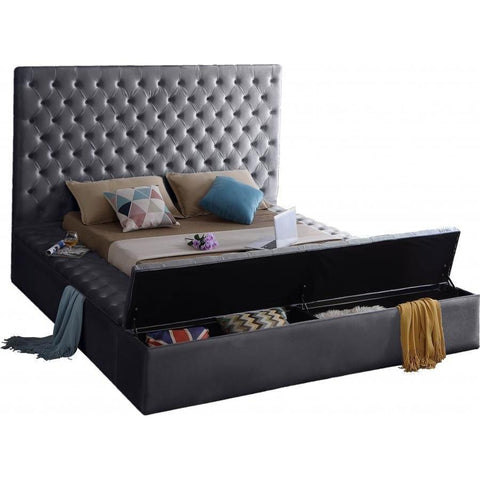 Bliss Velvet Gray Queen Storage Platform Bed - bellafurnituretv