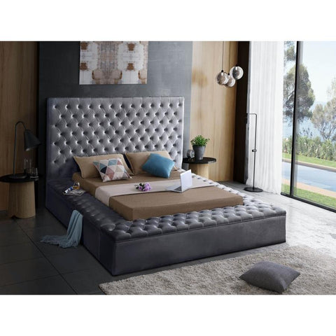 Bliss Velvet Gray Queen Storage Platform Bed - bellafurnituretv