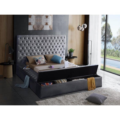 Bliss Velvet Gray King Storage Platform Bed - bellafurnituretv