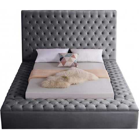 Bliss Velvet Gray Queen Storage Platform Bed - bellafurnituretv