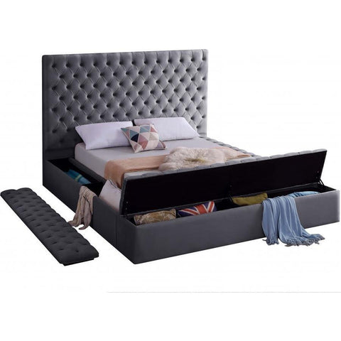 Bliss Velvet Gray Full Storage Platform Bed - bellafurnituretv