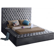 Bliss Velvet Gray Queen Storage Platform Bed - bellafurnituretv