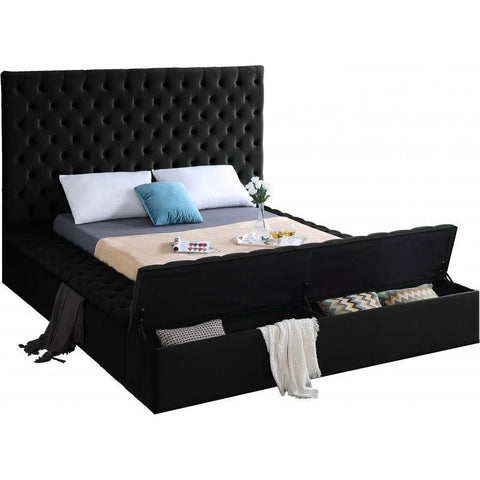 [SPECIAL] Bliss Velvet Black Queen Storage Platform Bed - bellafurnituretv