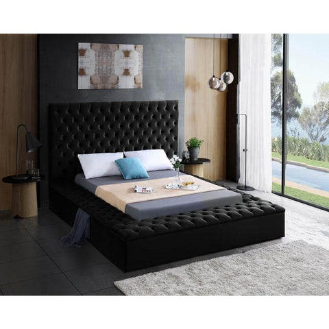 Bliss Velvet Black Full Storage Platform Bed - bellafurnituretv