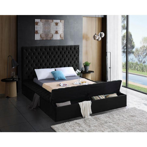 [SPECIAL] Bliss Velvet Black Queen Storage Platform Bed - bellafurnituretv