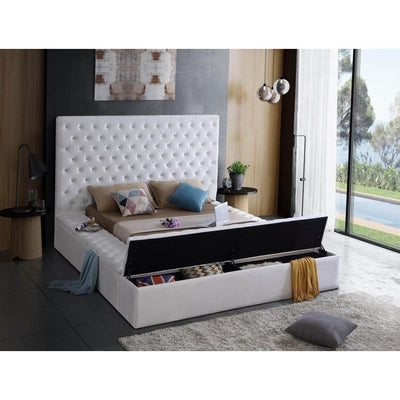 Bliss Velvet White King Storage Platform Bed - bellafurnituretv