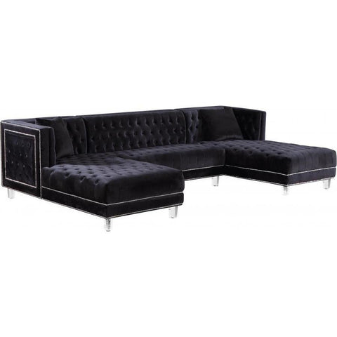 Moda Velvet Black Double Chaise Sectional - bellafurnituretv