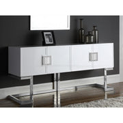 Beth White Lacquer/Chrome Sideboard Buffet - bellafurnituretv