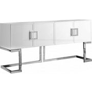 Beth White Lacquer/Chrome Sideboard Buffet - bellafurnituretv