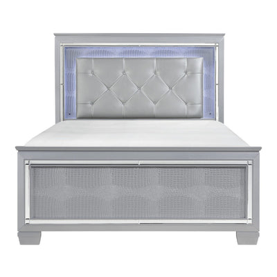 Allura Silver LED Queen Panel Bed - bellafurnituretv