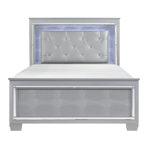 Allura Silver LED Queen Panel Bed - bellafurnituretv
