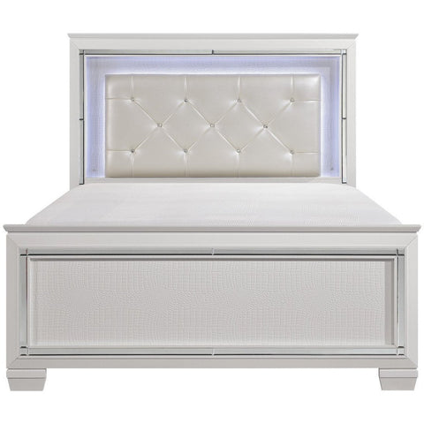 Allura White LED Queen Panel Bed - bellafurnituretv