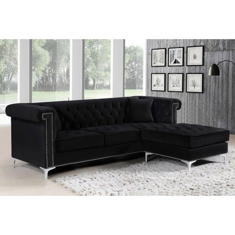 Damian Velvet Black Reversible Sectional - bellafurnituretv