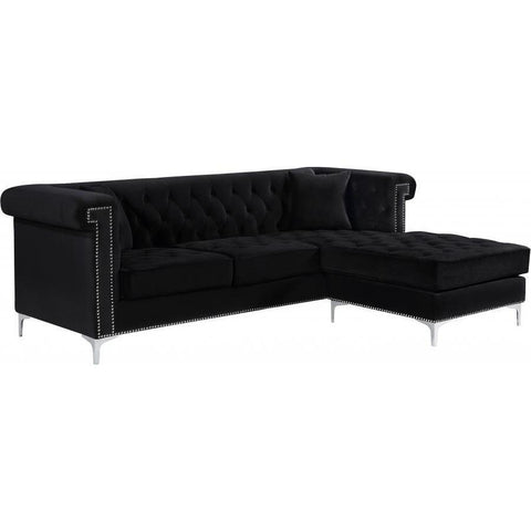 Damian Velvet Black Reversible Sectional - bellafurnituretv