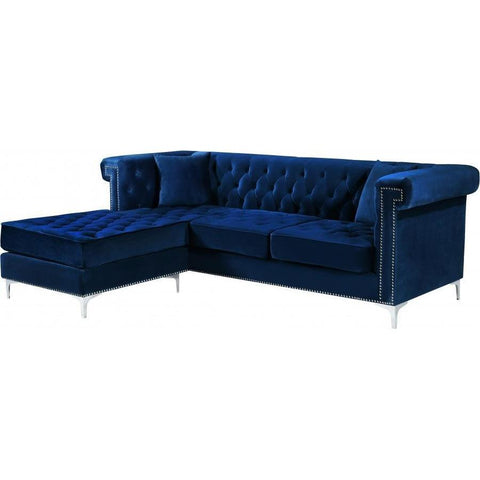 Damian Velvet Navy Reversible Sectional - bellafurnituretv