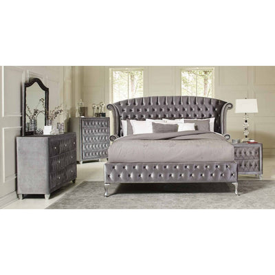 Diamond Palace Gray Velvet Platform Bedroom Set - bellafurnituretv