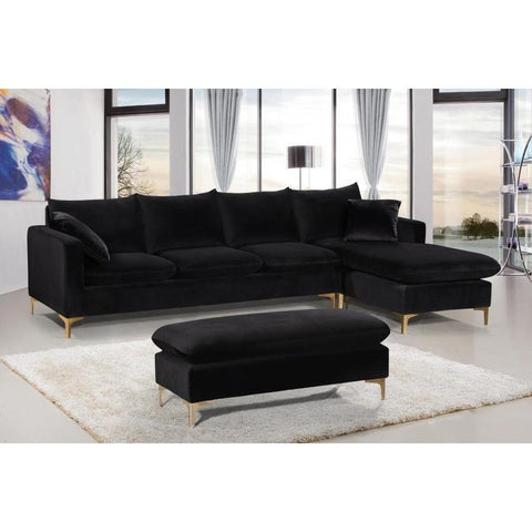 Naomi Velvet Black Reversible Sectional - bellafurnituretv