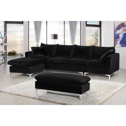 Naomi Velvet Black Reversible Sectional - bellafurnituretv