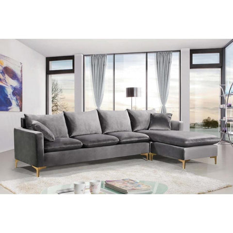 Naomi Velvet Gray Reversible Sectional - bellafurnituretv