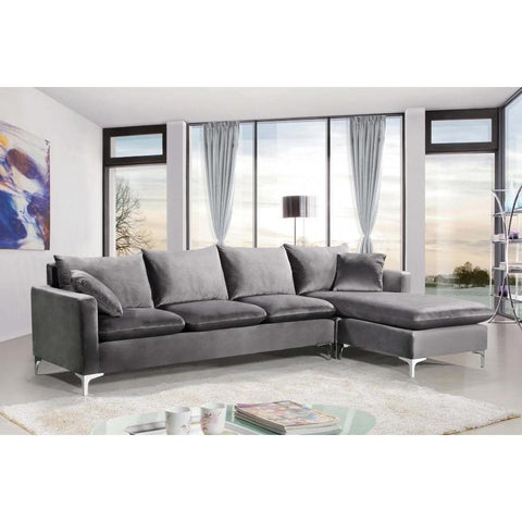 Naomi Velvet Gray Reversible Sectional - bellafurnituretv