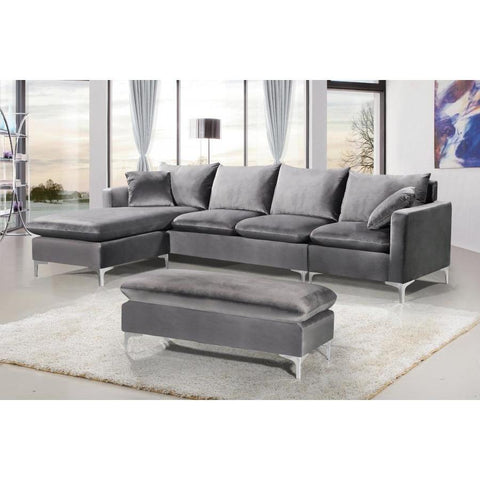 Naomi Velvet Gray Reversible Sectional - bellafurnituretv