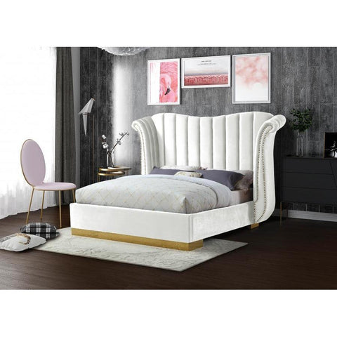 Flora Velvet White Queen Platform Bed - bellafurnituretv