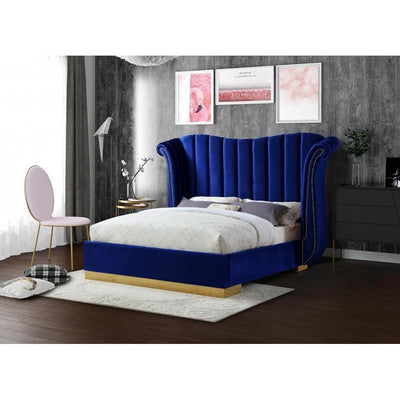 Flora Velvet Navy King Platform Bed - bellafurnituretv