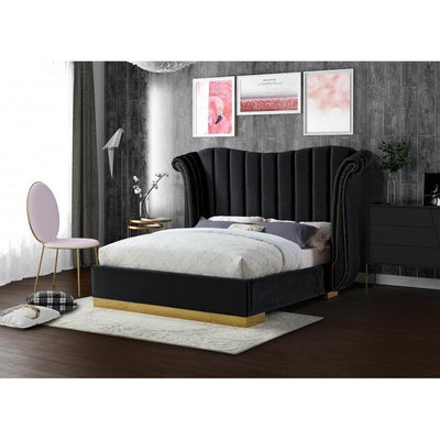 Flora Velvet Black Queen Platform Bed - bellafurnituretv