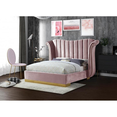 Flora Velvet Pink King Platform Bed - bellafurnituretv