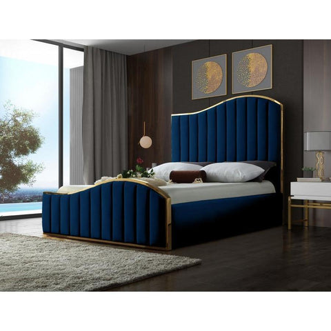 Jolie Velvet Navy King Platform Bed - bellafurnituretv