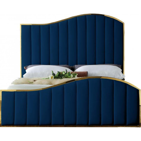 Jolie Velvet Navy King Platform Bed - bellafurnituretv