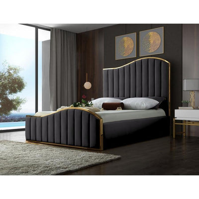 Jolie Velvet Gray King Platform Bed - bellafurnituretv