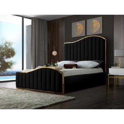 Jolie Velvet Black King Platform Bed - bellafurnituretv