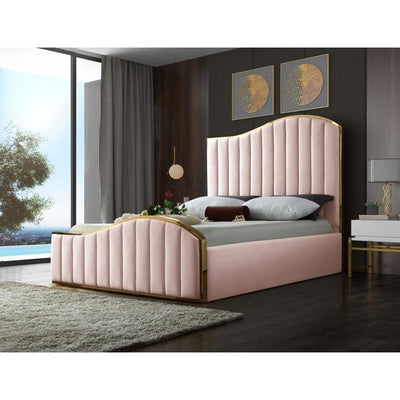 Jolie Velvet Pink King Platform Bed - bellafurnituretv