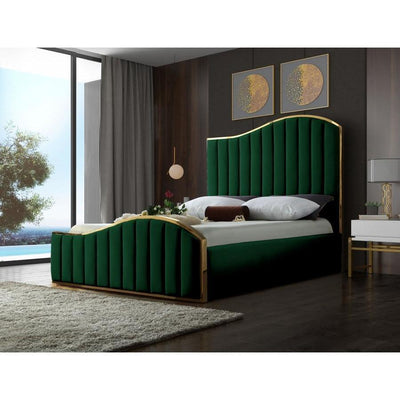 Jolie Velvet Green Queen Platform Bed - bellafurnituretv