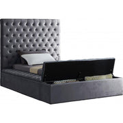 Bliss Velvet Gray Twin Storage Platform Bed - bellafurnituretv