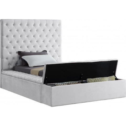 Bliss Velvet White Twin Storage Platform Bed - bellafurnituretv
