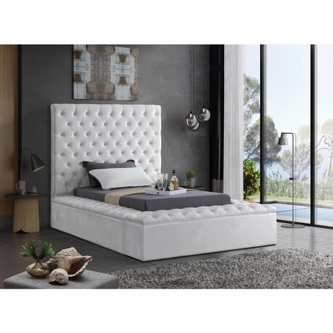 Bliss Velvet White Twin Storage Platform Bed - bellafurnituretv