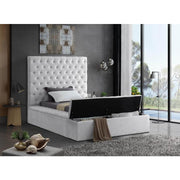 Bliss Velvet White Twin Storage Platform Bed - bellafurnituretv