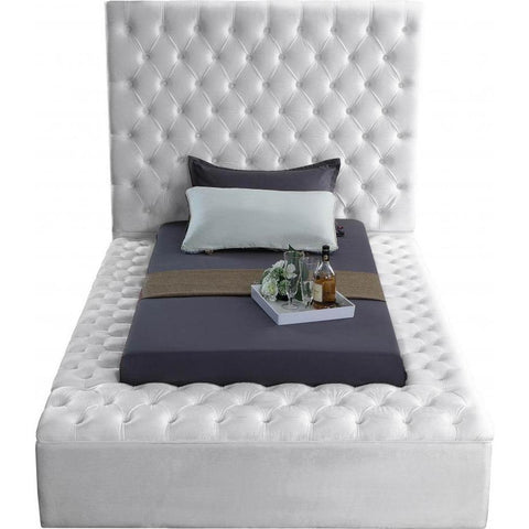 Bliss Velvet White Twin Storage Platform Bed - bellafurnituretv