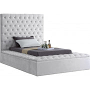 Bliss Velvet White Twin Storage Platform Bed - bellafurnituretv